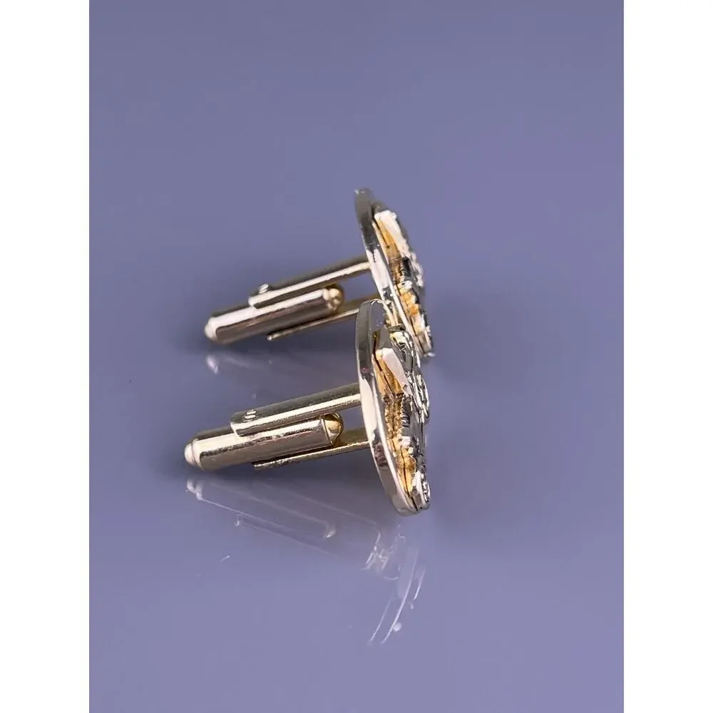 Antique Car Buggy Cufflinks Gold Tone Convertible Oval Balfour Vintage